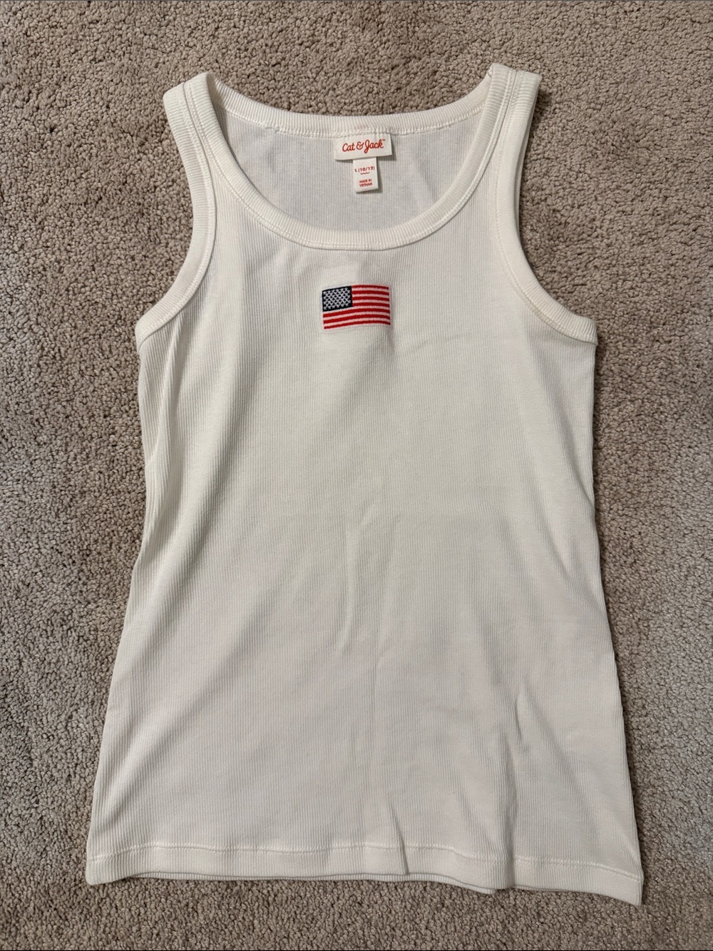 Cat & Jack White Ribbed Tank with Flag Patch